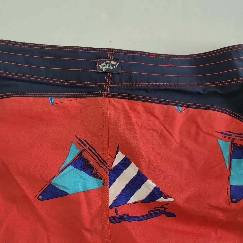 Vans Board Shorts Mens 30 Red Sailboat All Over Graphic Print‎ Cargo Pocket Surf